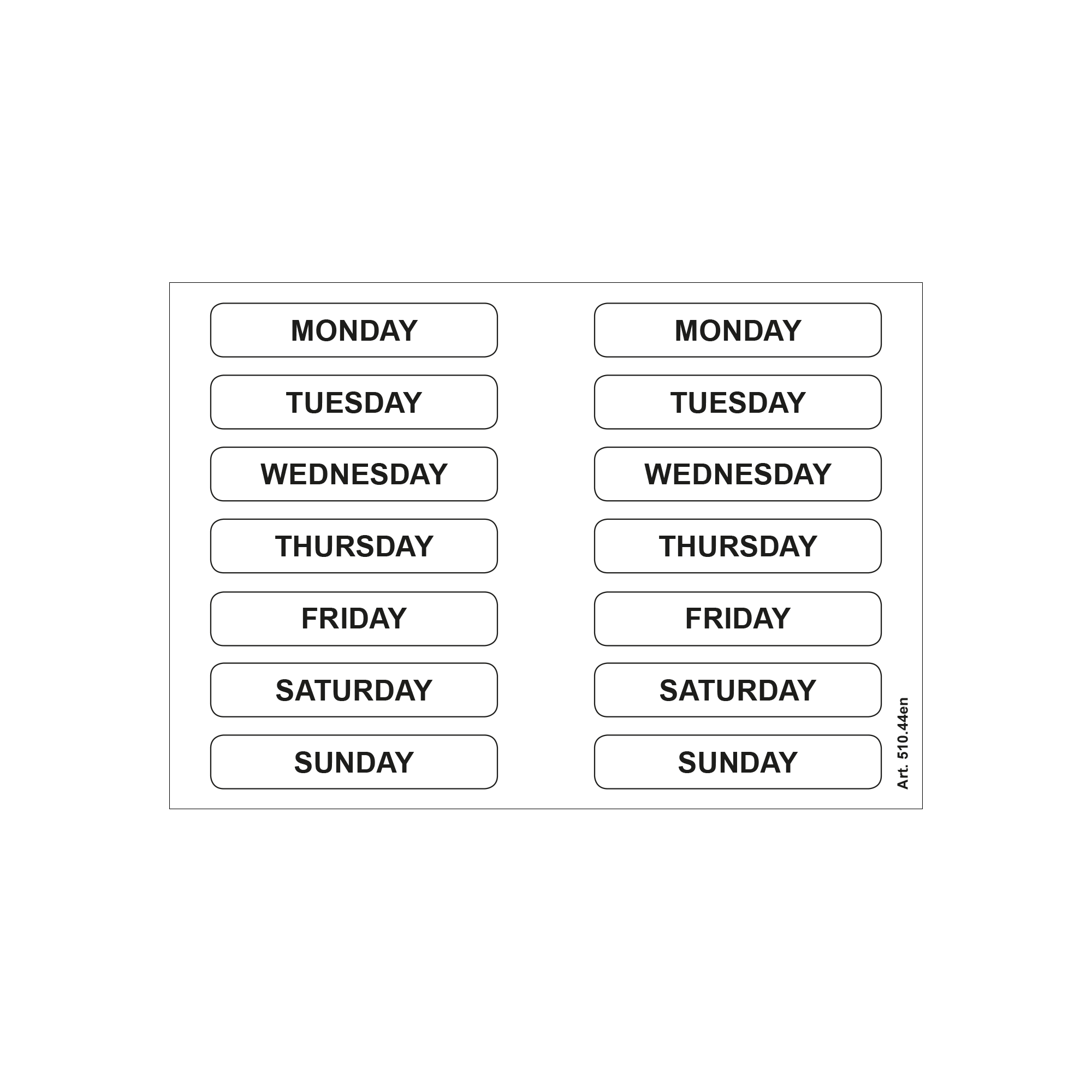 Etiketten mit Wochentagen, in Englisch | 510.44en